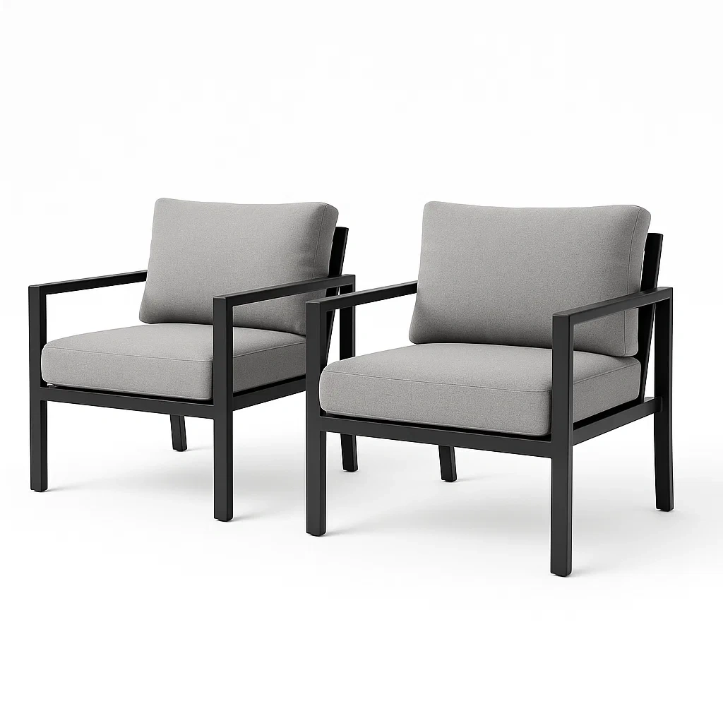 Poltrone set in alluminio con cuscini in poliestere grigi set da 2