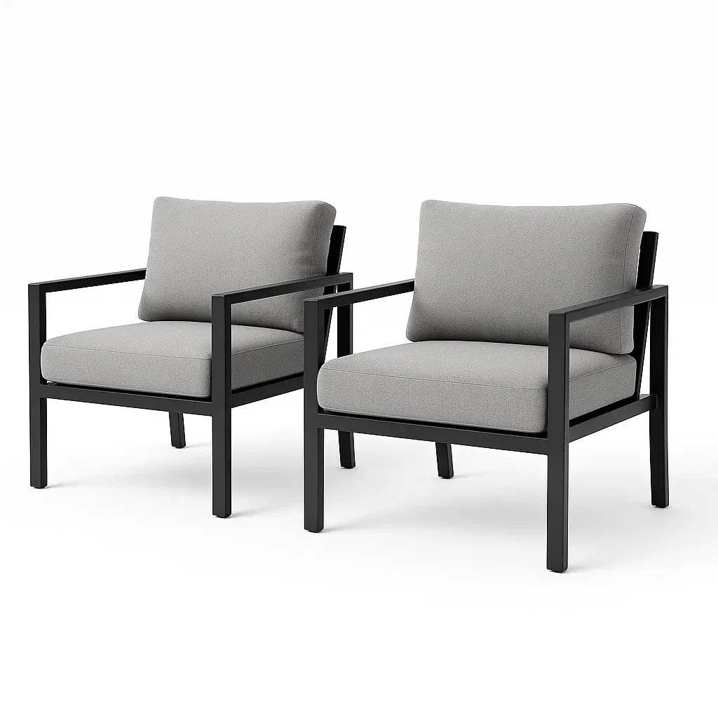 Poltrone set in alluminio con cuscini in poliestere grigi set da 2