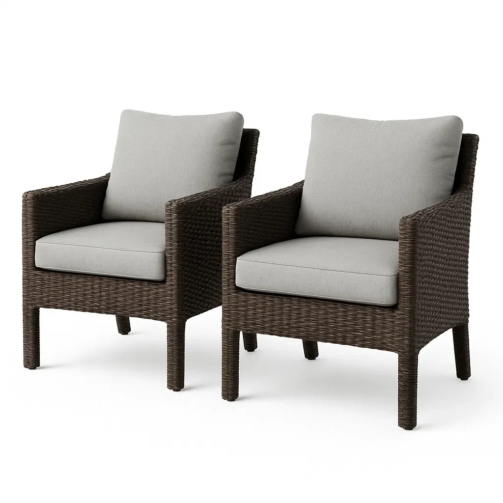 Poltrone set in rattan sintetico con cuscini marrone e grigio set da 2