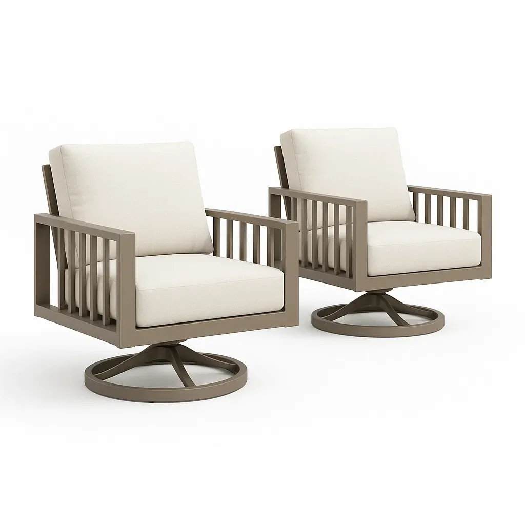 Poltrone girevoli in alluminio con cuscini crema set da 2