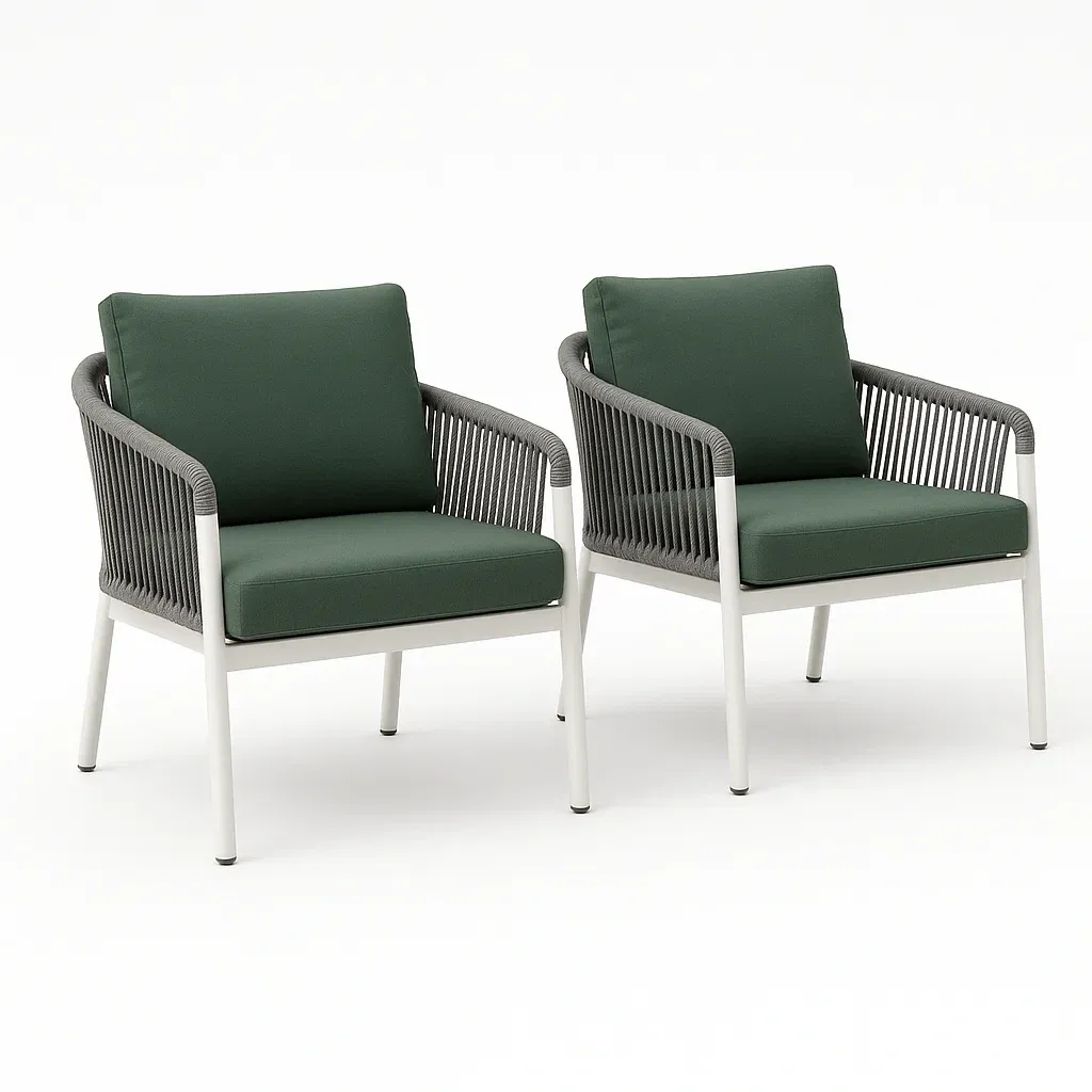 Poltrone da giardino in alluminio e tessuto verde e grigio set da 2