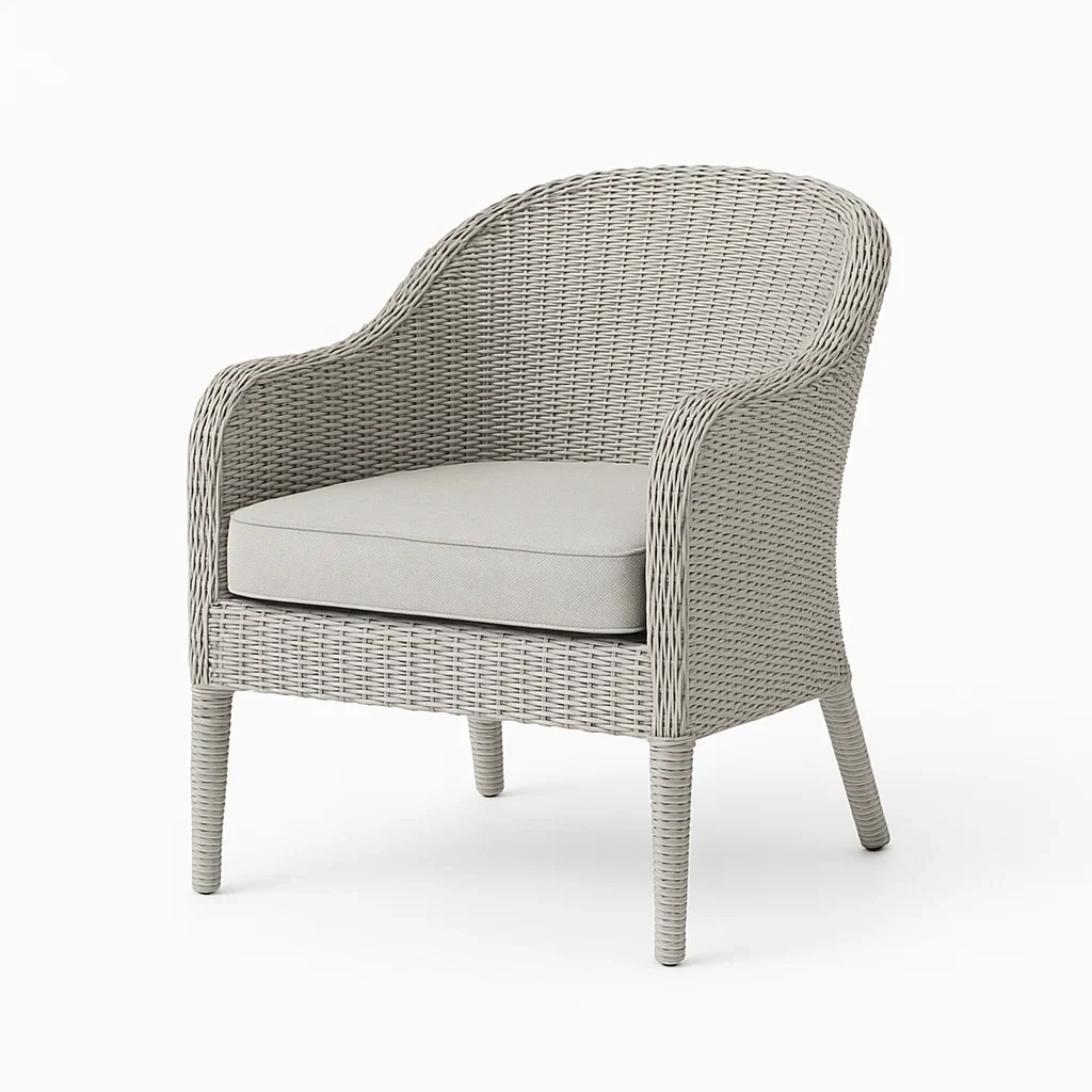 Poltrona in rattan sintetico grigio con cuscino in poliestere