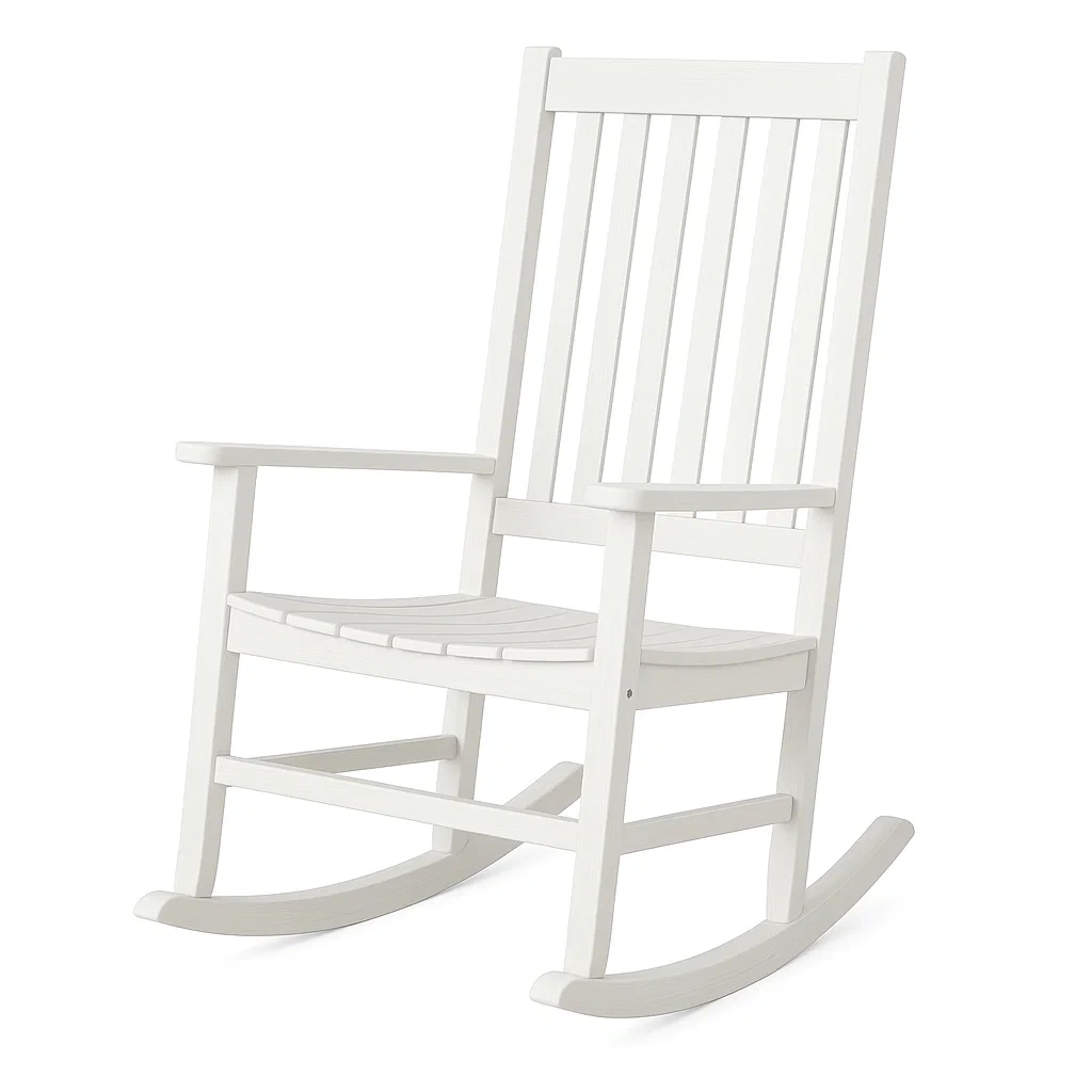 Sedia a dondolo in legno massello verniciato bianco