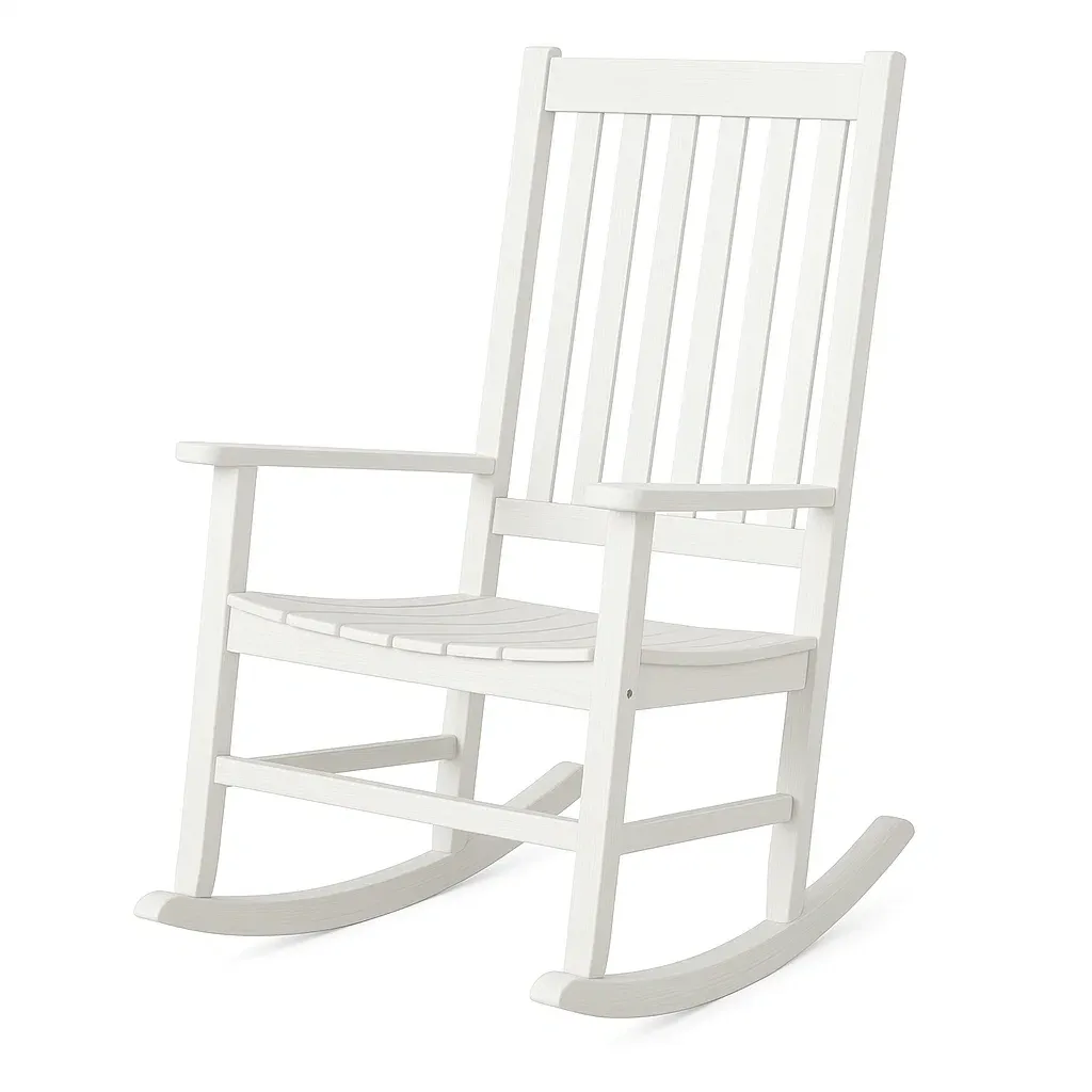 Sedia a dondolo in legno massello verniciato bianco