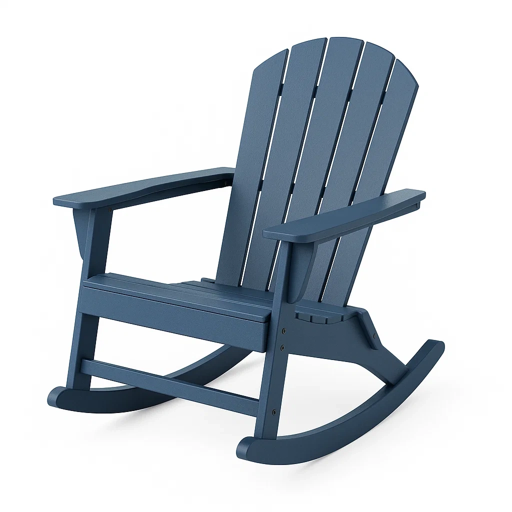 Sedia a dondolo da esterno in HDPE effetto legno blu