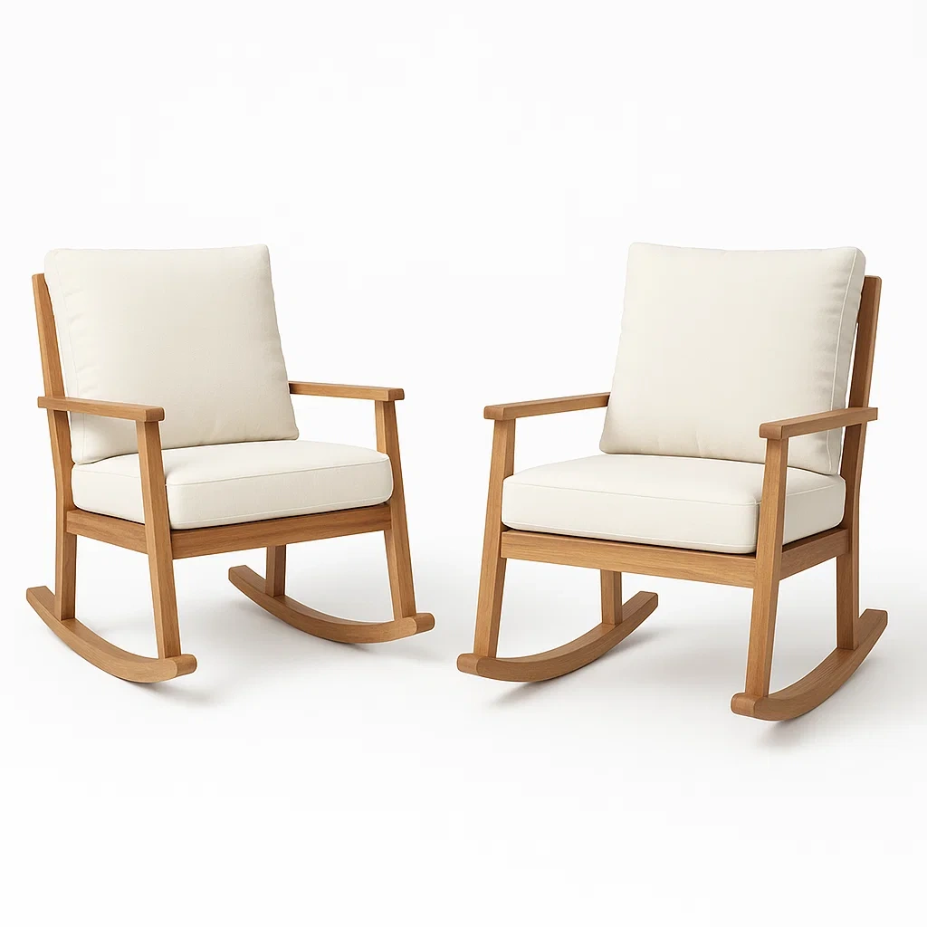 Sedie a dondolo in legno con cuscini crema set da 2