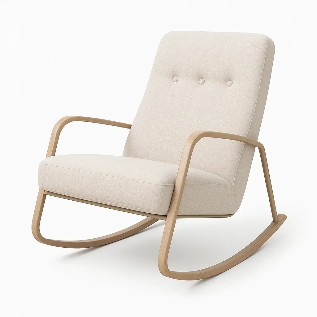 Sedia a dondolo in legno e tessuto beige