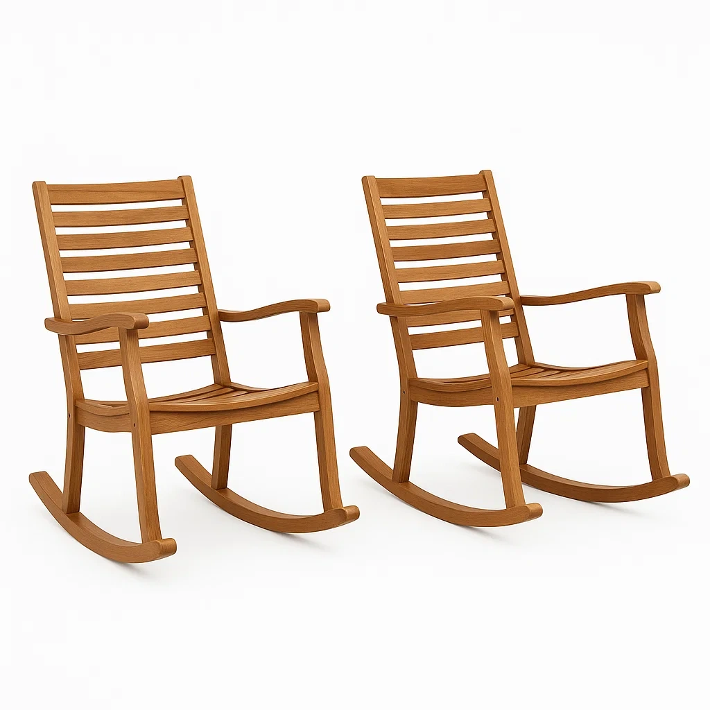 Sedie a dondolo in legno massello con schienale a doghe set da 2