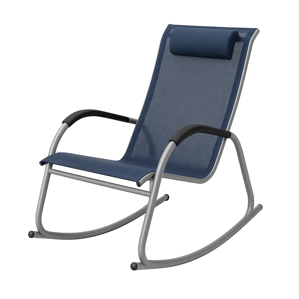 Sedia a dondolo in metallo e tessuto a rete blu