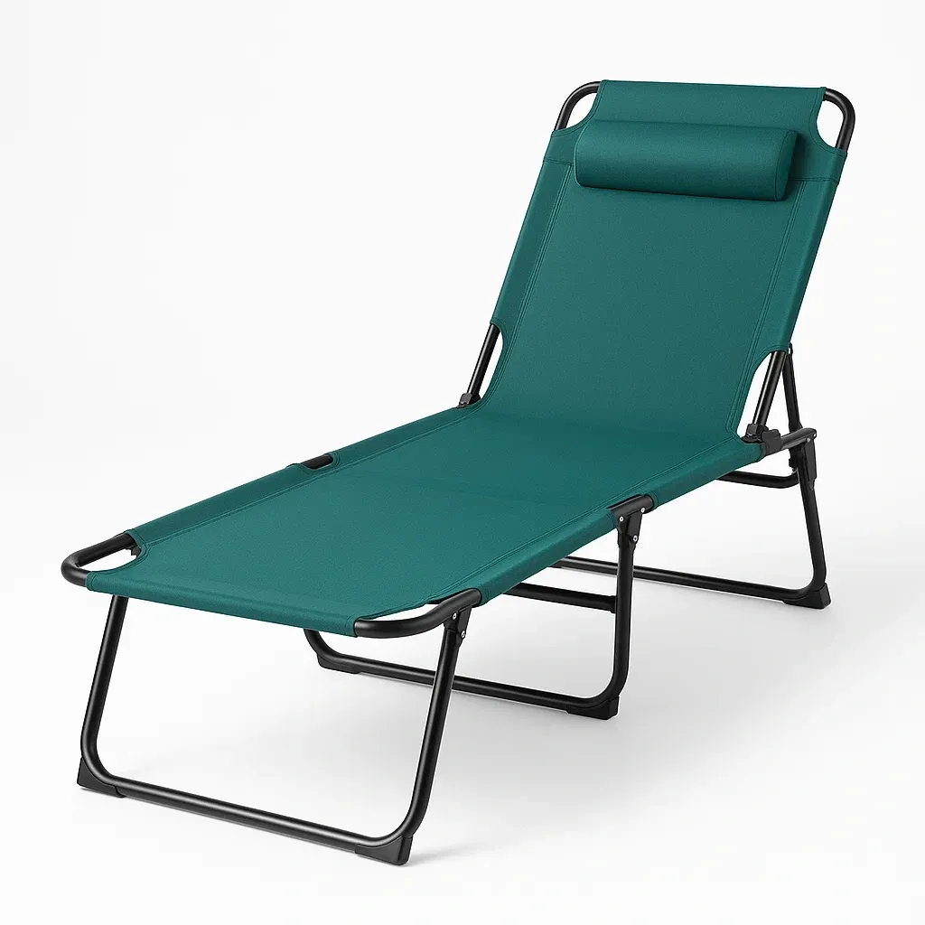 Sedia da spiaggia pieghevole in metallo e poliestere verde con poggiatesta regolabile