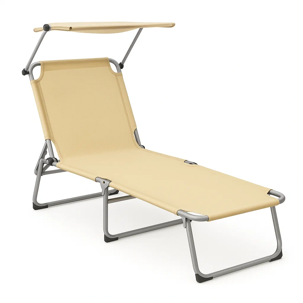 Sedia da spiaggia pieghevole in alluminio e poliestere con tettuccio beige