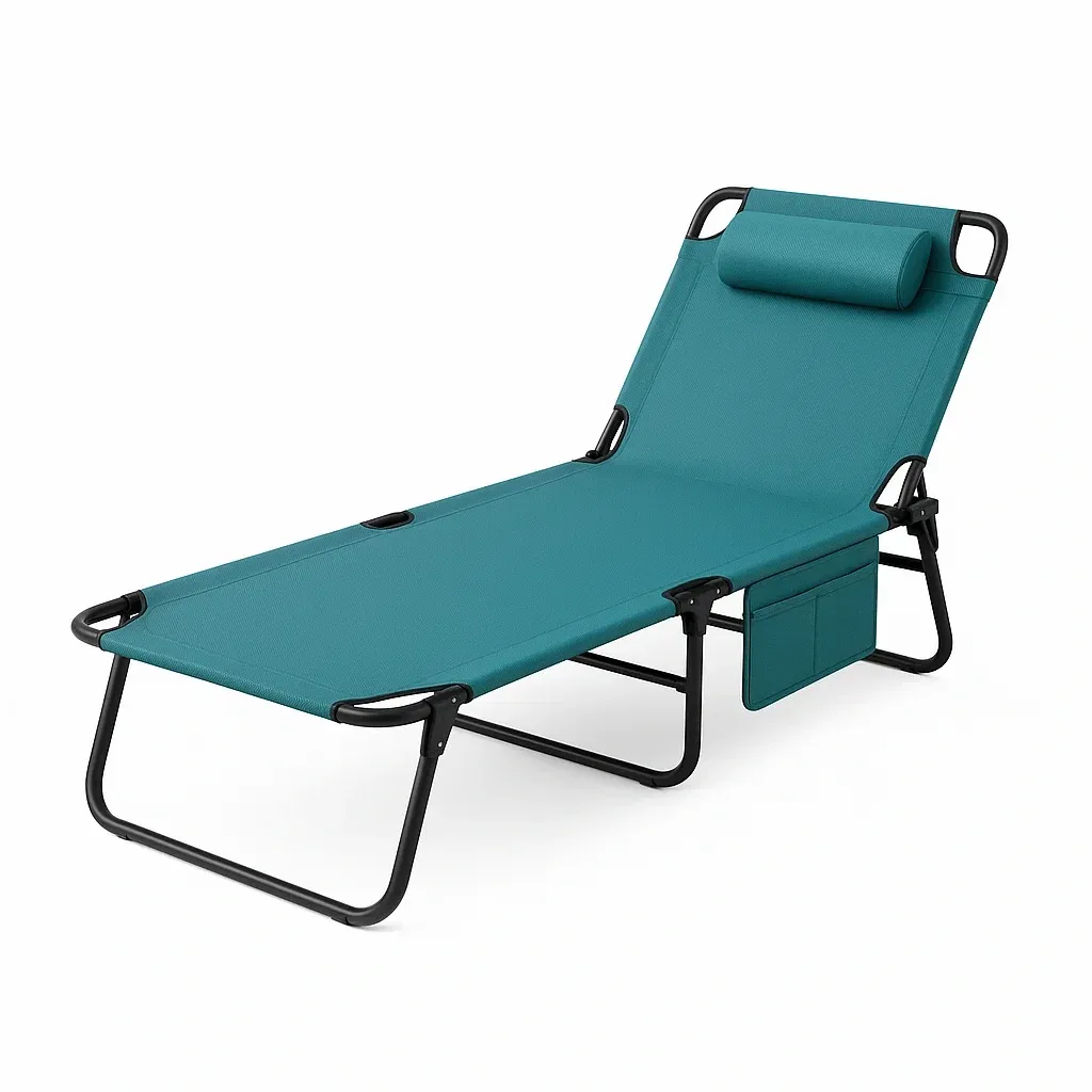 Sedia da spiaggia pieghevole in acciaio e poliestere blu con cuscino