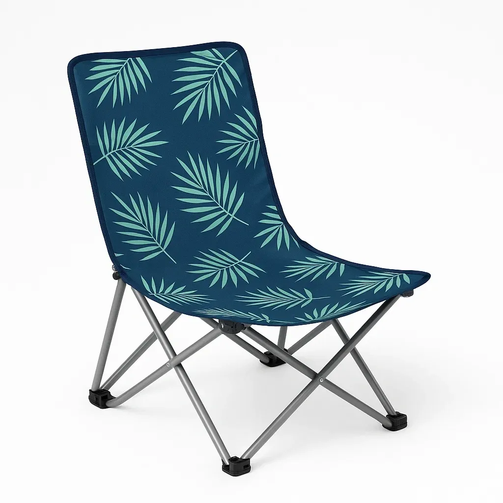 Sedia da spiaggia pieghevole da campeggio in acciaio e poliestere stampa foglie blu/verde 52x55x75 cm