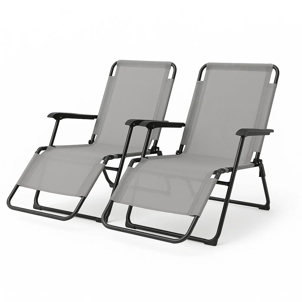 Sedie da spiaggia pieghevoli in textilene grigio con telaio in acciaio set da 2