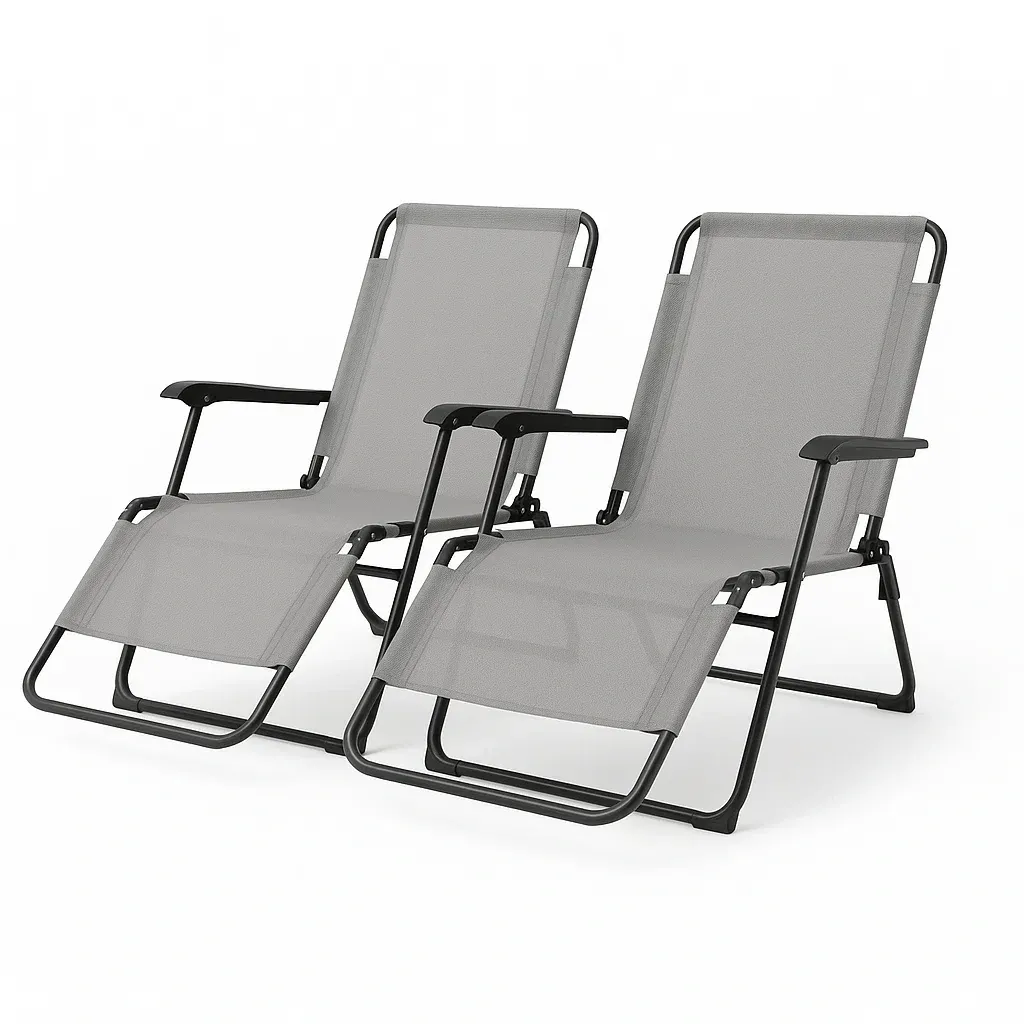 Sedie da spiaggia pieghevoli in textilene grigio con telaio in acciaio set da 2