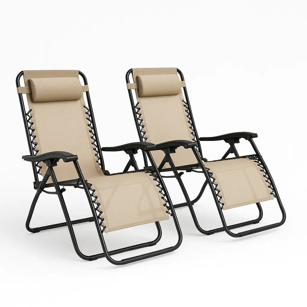 Sedie da spiaggia pieghevoli a gravità zero in acciaio beige set da 2