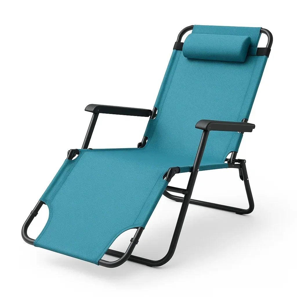 Sedia da spiaggia pieghevole in metallo e tessuto poliestere turchese