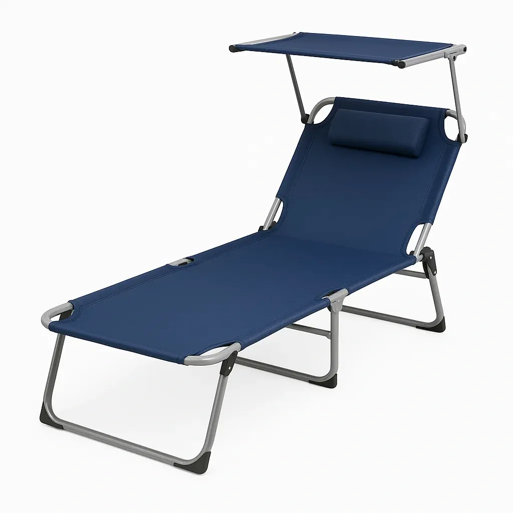 Sedia da spiaggia pieghevole in tessuto Oxford blu con struttura in alluminio