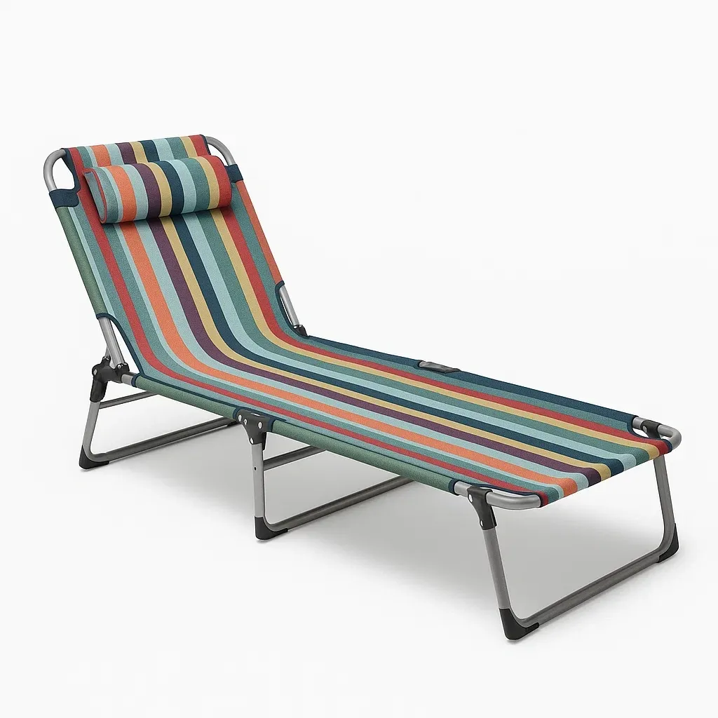 Sedia da spiaggia pieghevole a strisce multicolore in acciaio e poliestere