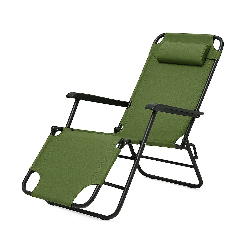 Sedia da spiaggia pieghevole verde in poliestere con struttura metallica 178x65x115 cm