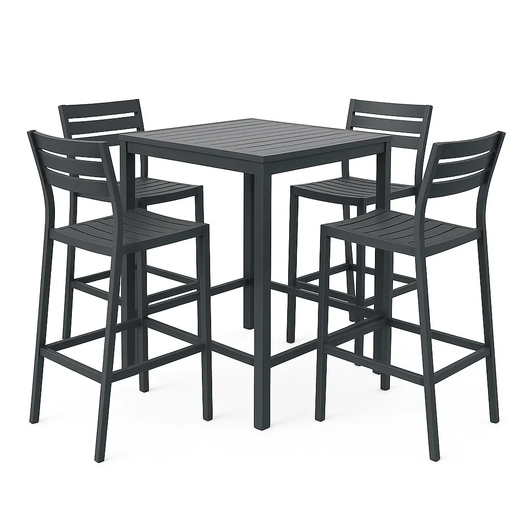 Set bar quadrato in alluminio nero con 4 sgabelli