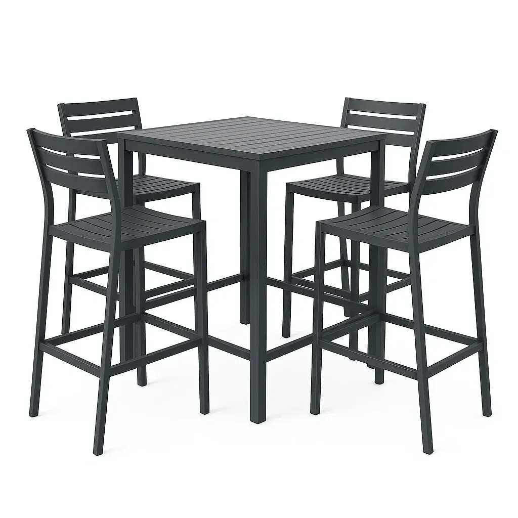 Set bar quadrato in alluminio nero con 4 sgabelli