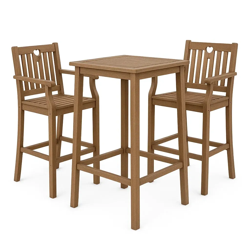 Set bar in legno di acacia marrone con tavolo quadrato e 2 sedie