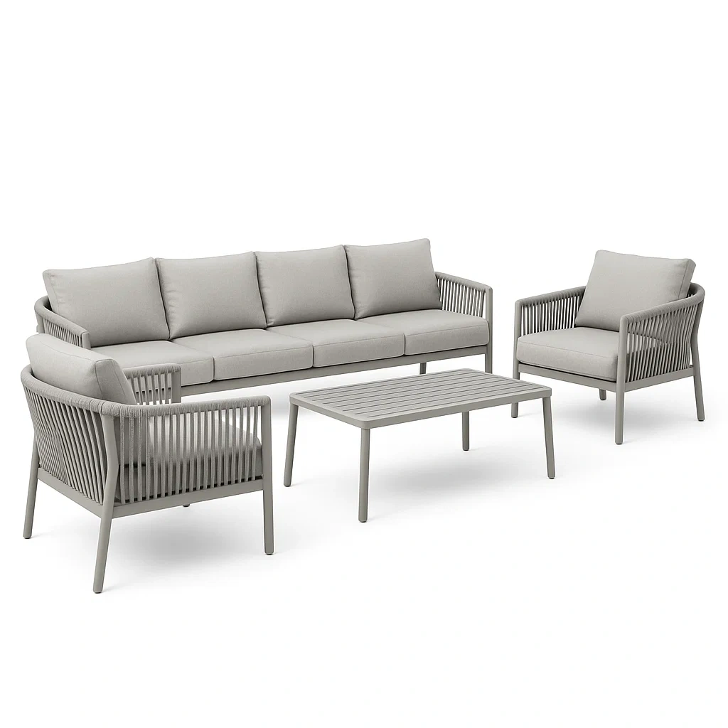 Set salotto in alluminio grigio con cuscini in poliestere