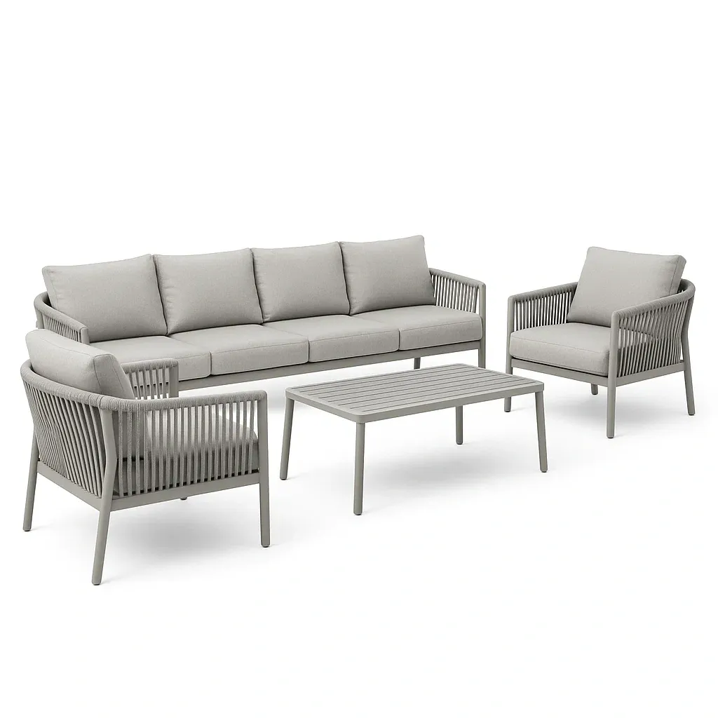 Set salotto in alluminio grigio con cuscini in poliestere