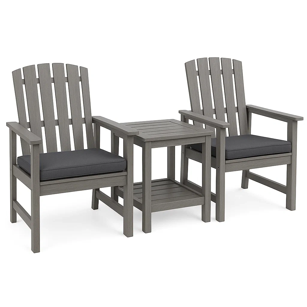 Set conversazione 3 pezzi in legno composito grigio con cuscini