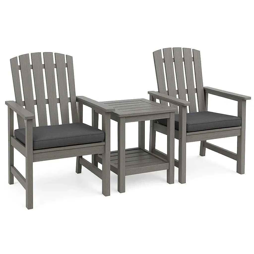 Set conversazione 3 pezzi in legno composito grigio con cuscini