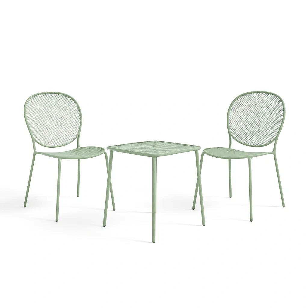 Set conversazione in metallo verde per esterni con tavolo e sedie