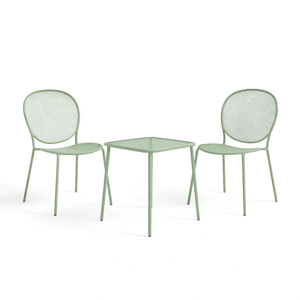 Set conversazione in metallo verde per esterni con tavolo e sedie