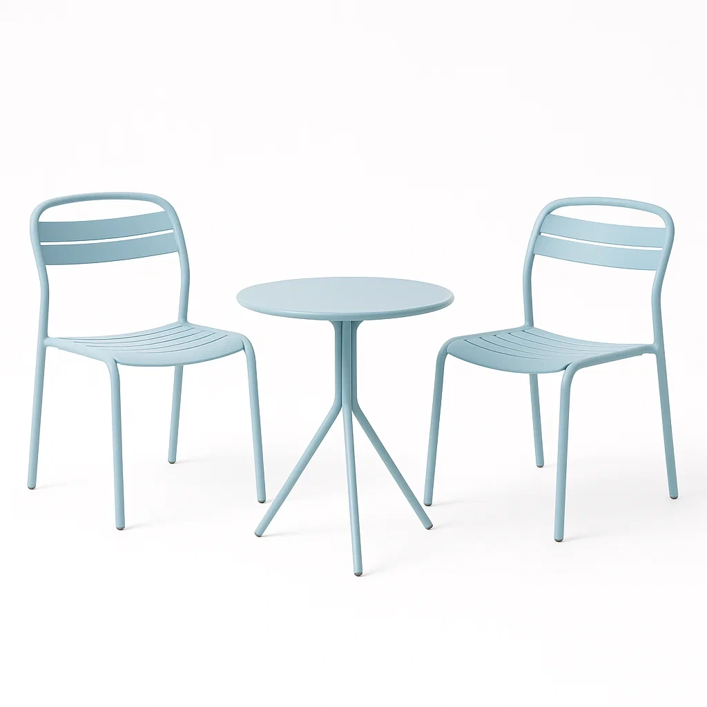 Set conversazione in metallo blu con 2 sedie e 1 tavolo