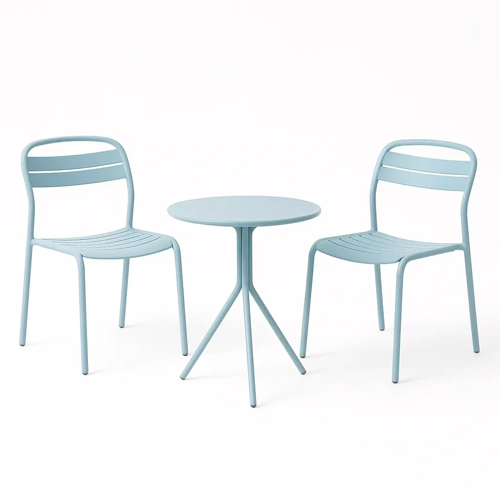 Set conversazione in metallo blu con 2 sedie e 1 tavolo