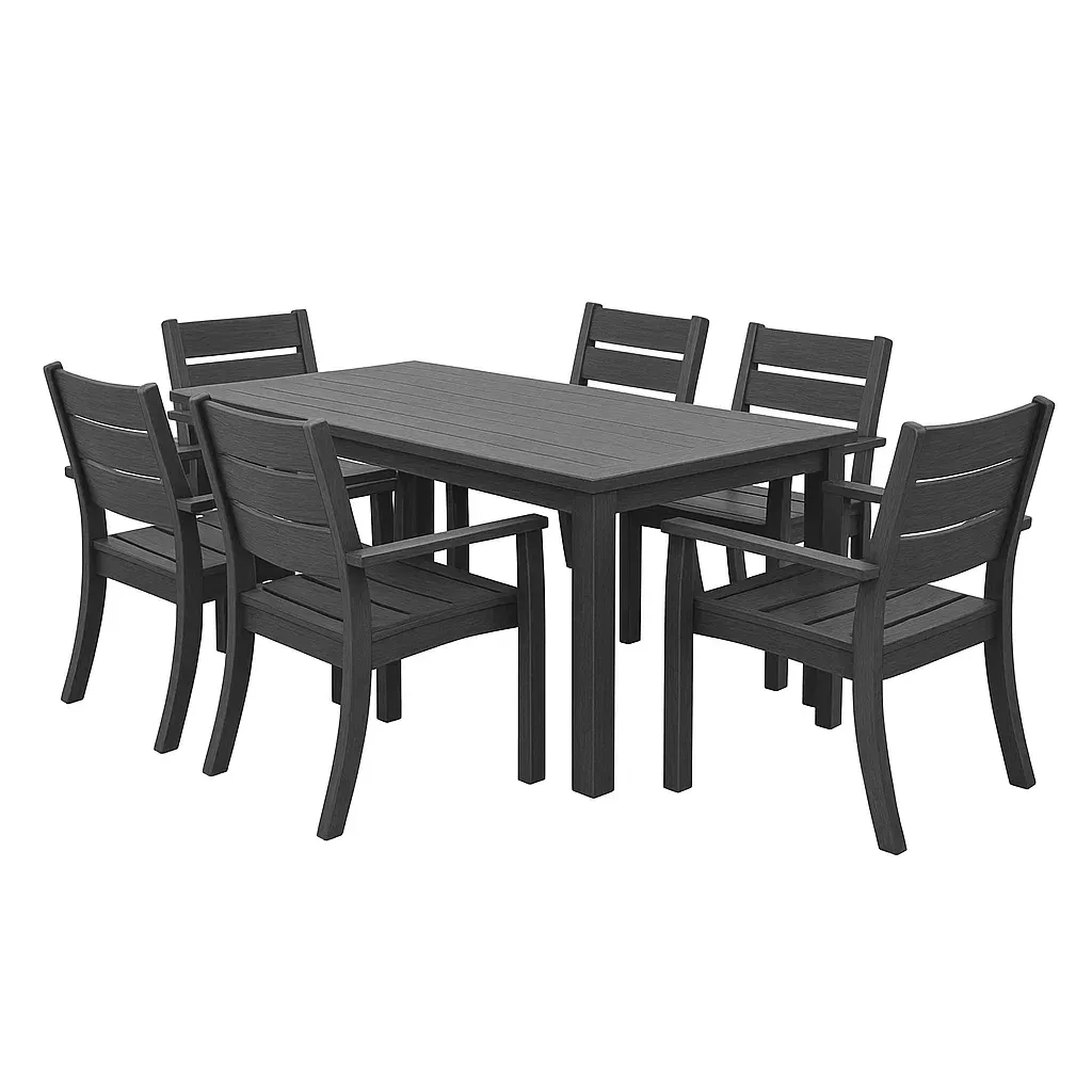 Set tavolo e sedie rettangolare in polietilene antracite per esterni con 6 sedie