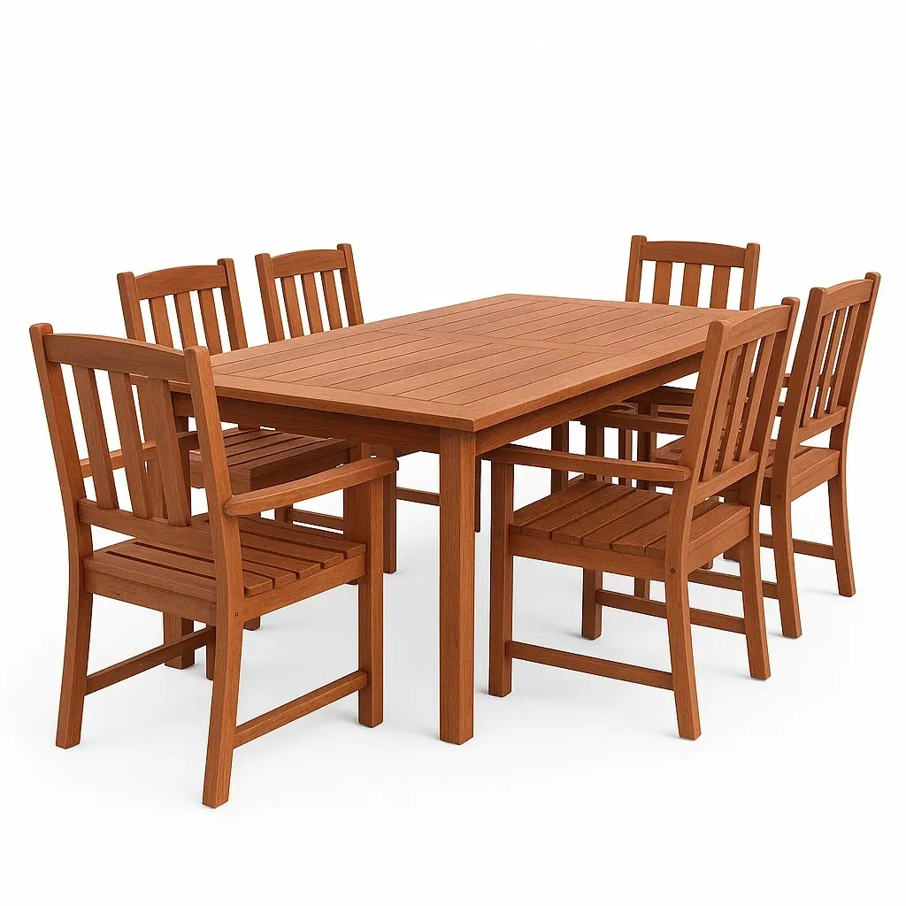 Set tavolo e sedie in legno massello di acacia per esterno con 6 sedie