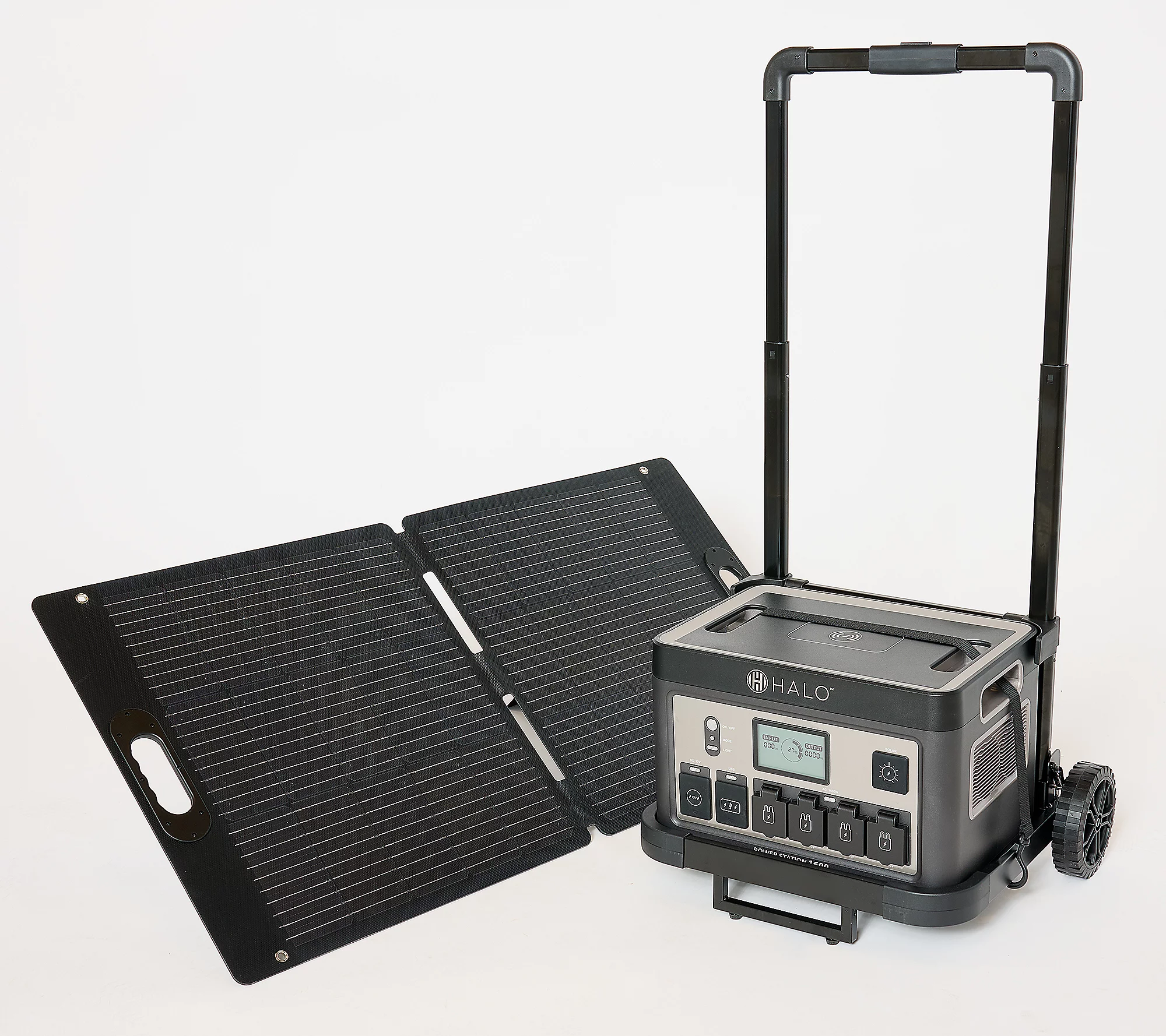 HALO 1600Wh Power Station with 11 Outlets & 100W Solar Panel & Trolley