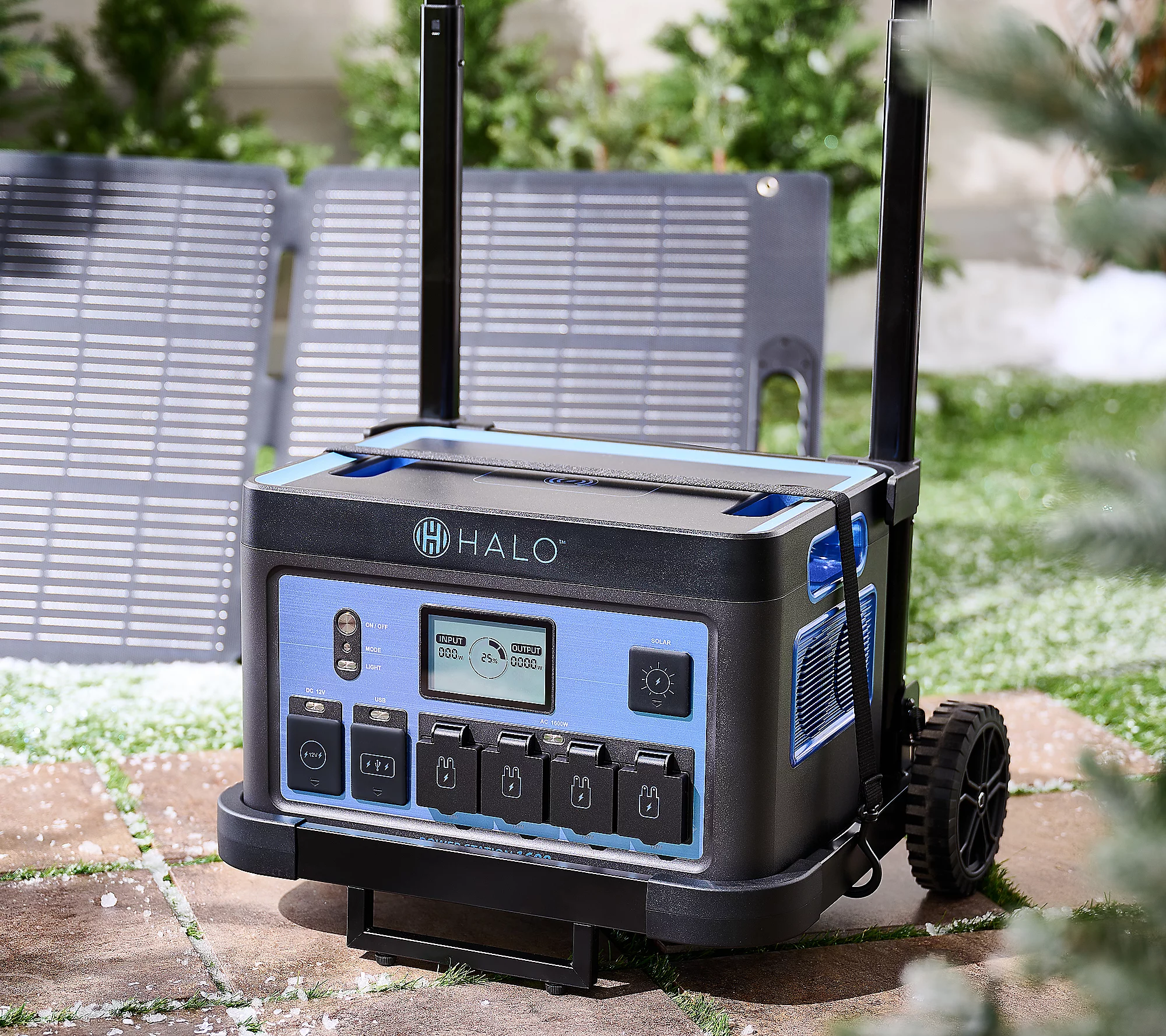 HALO 1600Wh Power Station with 11 Outlets & 100W Solar Panel & Trolley