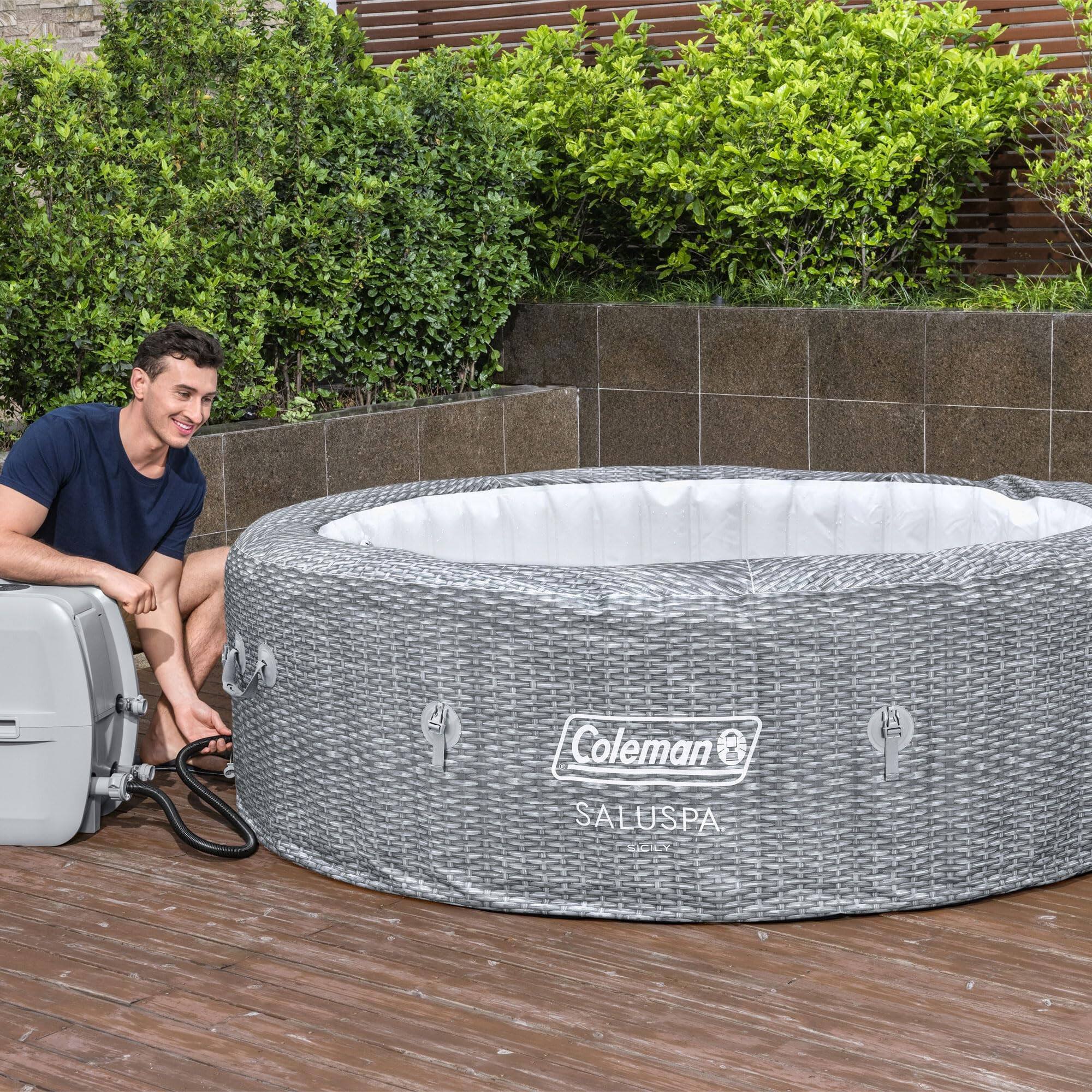 🥽buy one get one free🥽7 Person Inflatable Hot Tub Round Portable Outdoor Spa with 180 Soothing AirJets and Insulated Cover