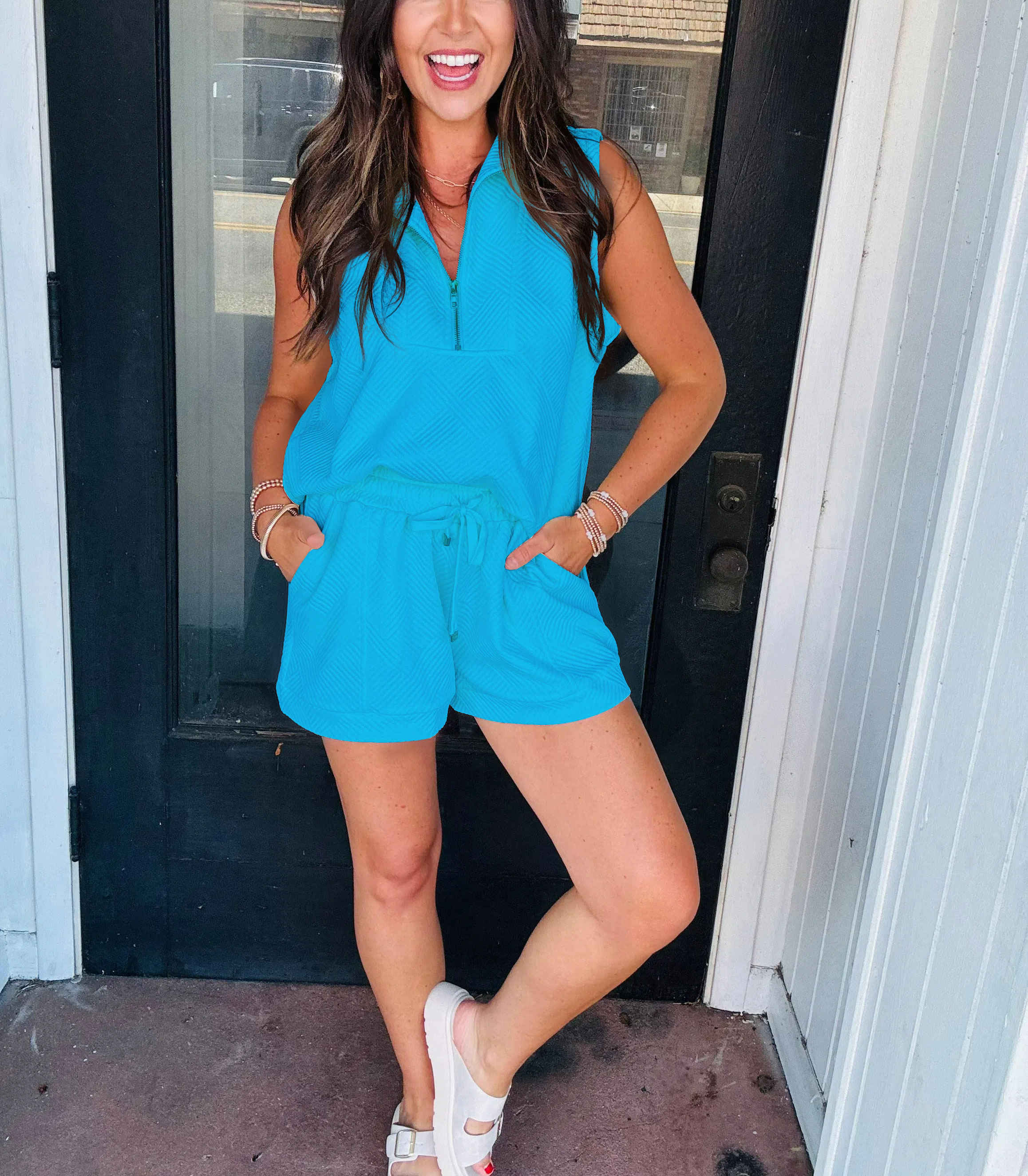 2024 Women's Solid Textured Zipper Shorts Set(Buy 2 Free Shipping)