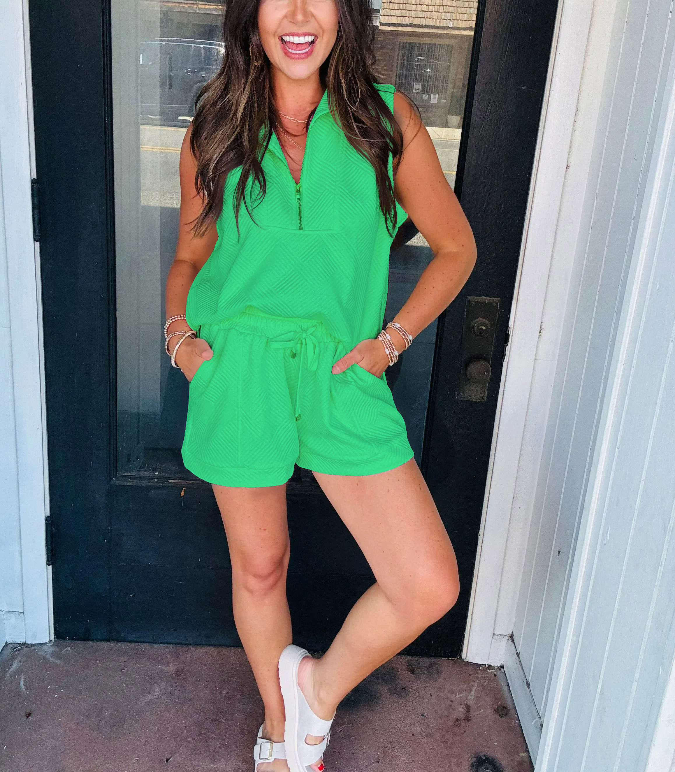 2024 Women's Solid Textured Zipper Shorts Set(Buy 2 Free Shipping)