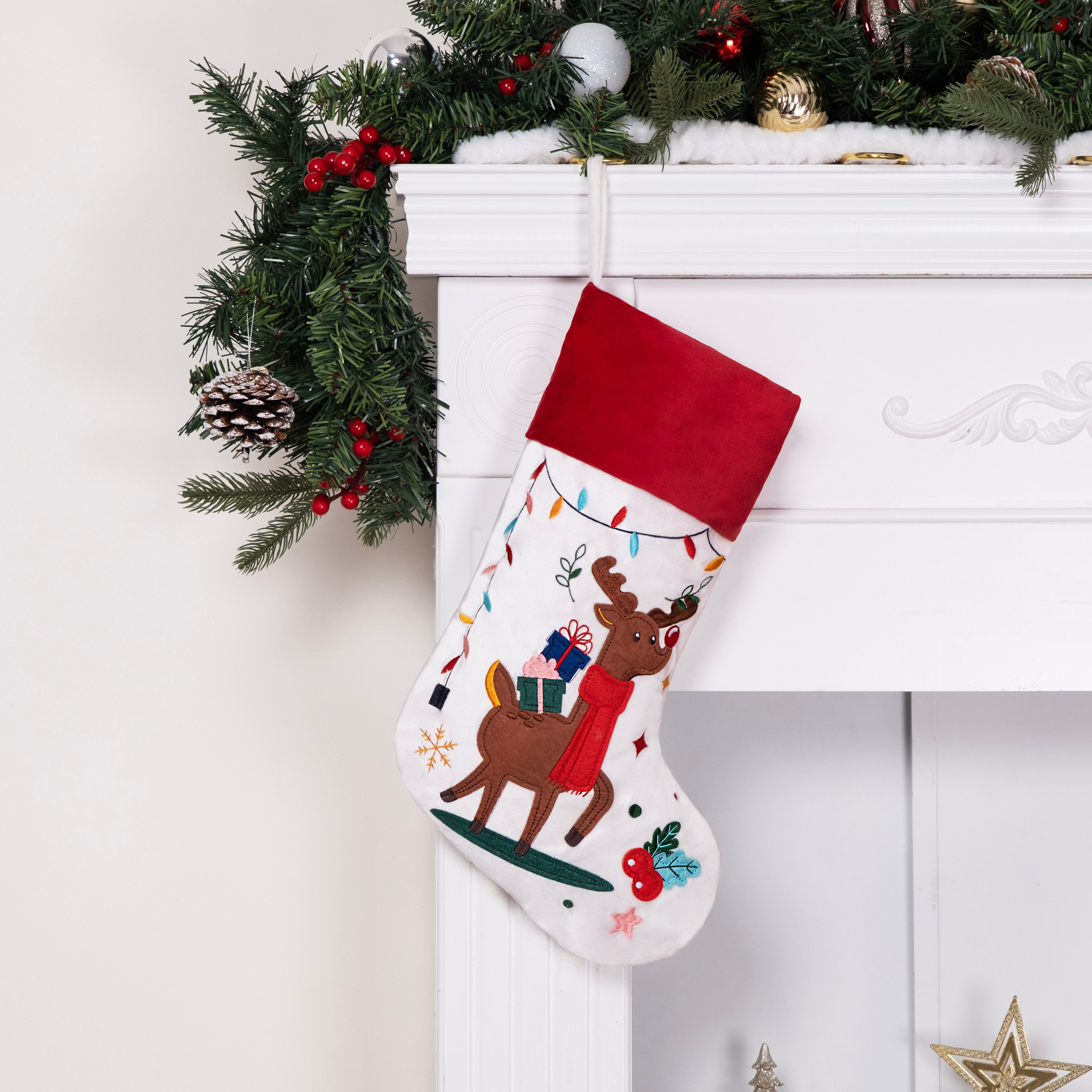 🎅Velvet Embroidered Applique Christmas Stocking