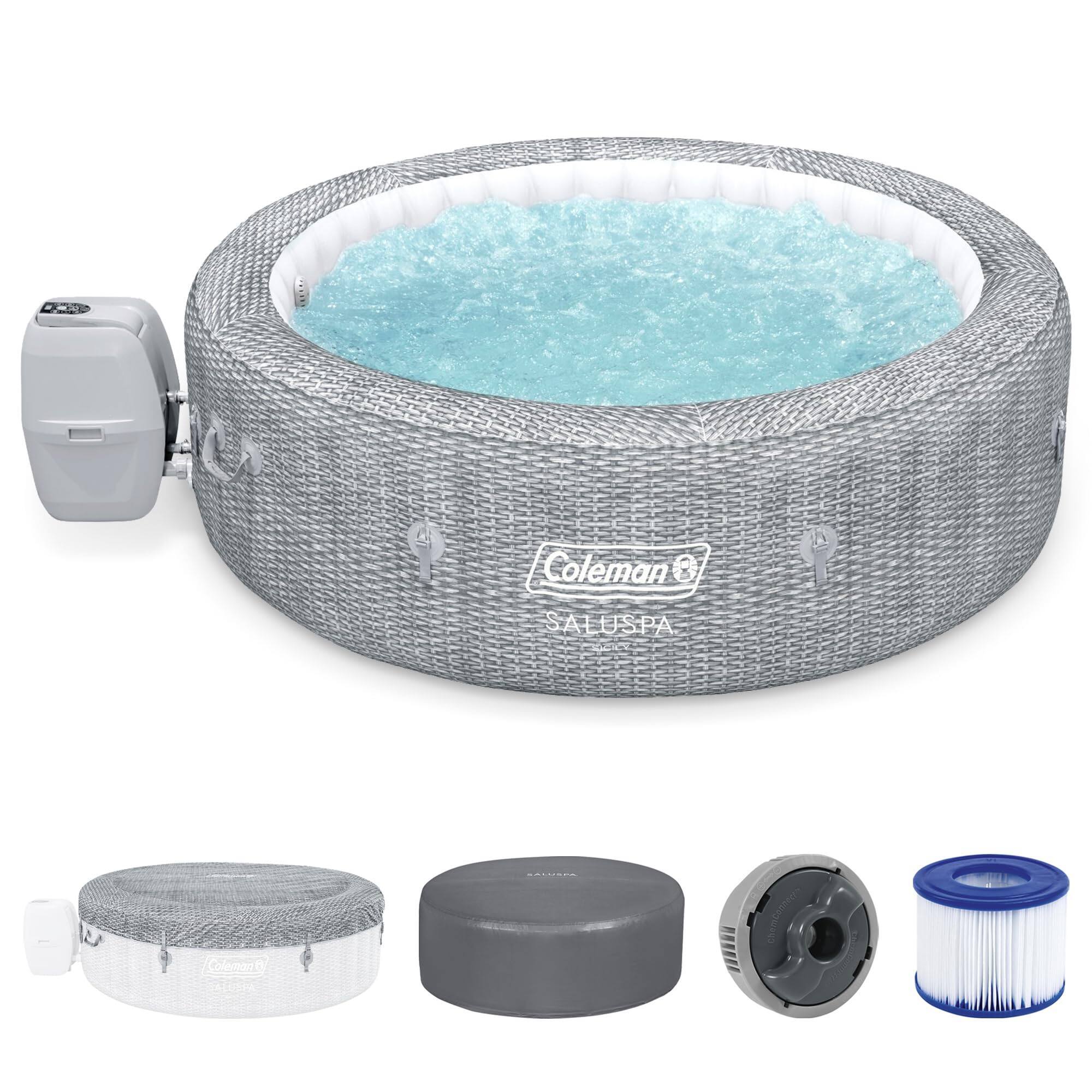 🥽buy one get one free🥽7 Person Inflatable Hot Tub Round Portable Outdoor Spa with 180 Soothing AirJets and Insulated Cover