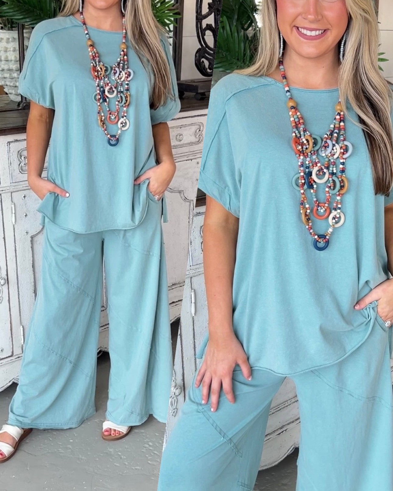 Rolled Tee & Spiral Layered Trousers Loose Set