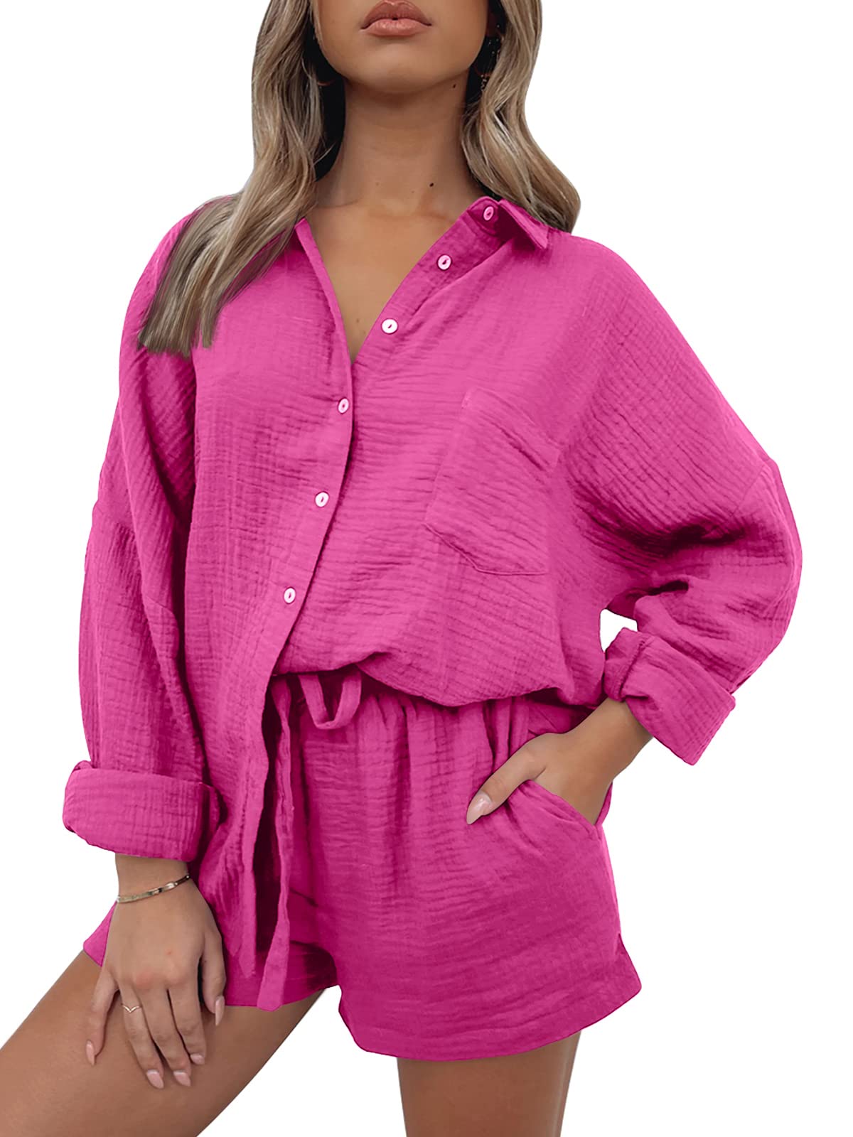 Women Lounge Sets Long Sleeve Oversized Shirts And Shorts Tracksuit