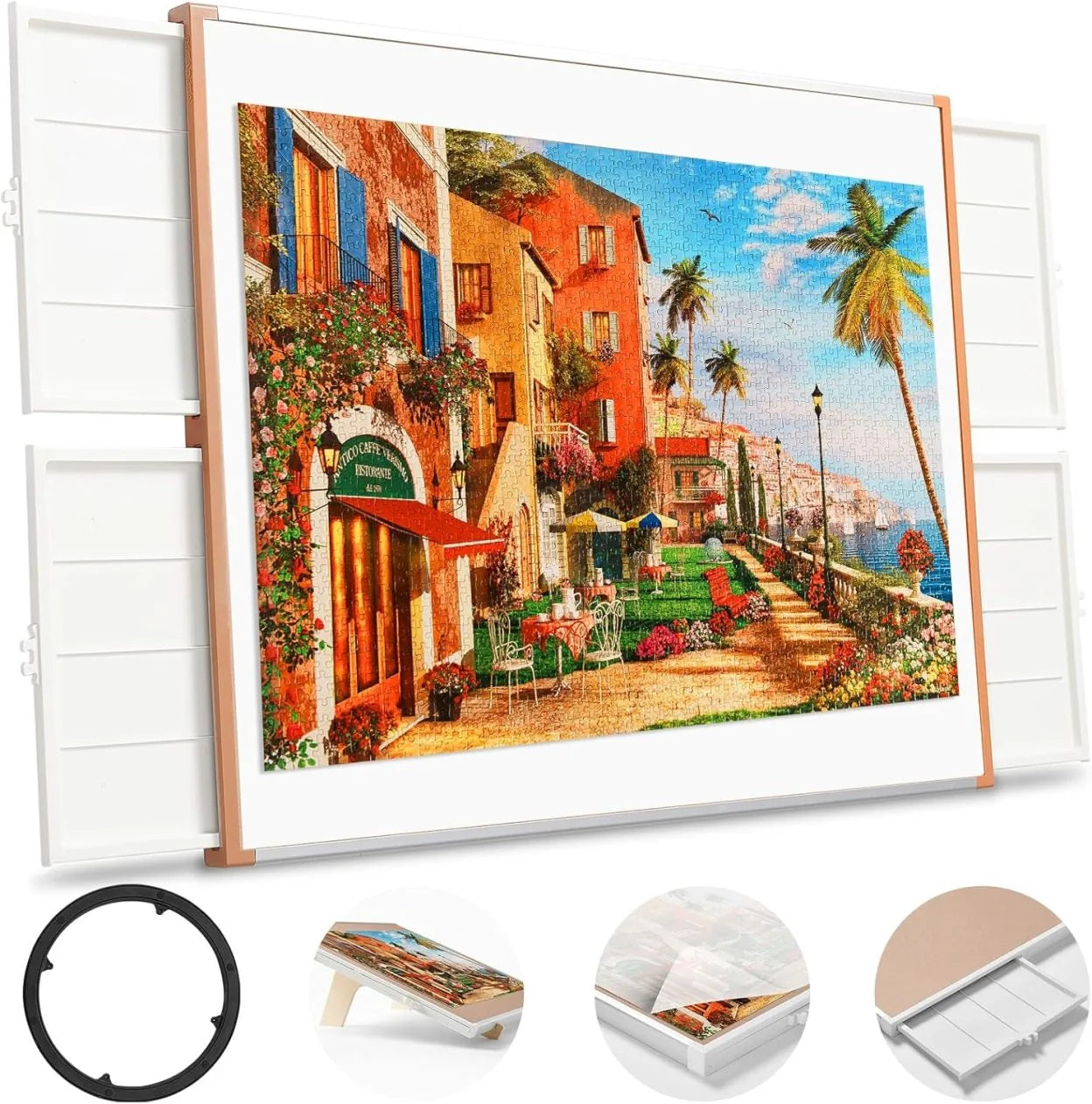 Rotating Puzzle Board with Drawers and Cover.Tilt&Lazy Susan