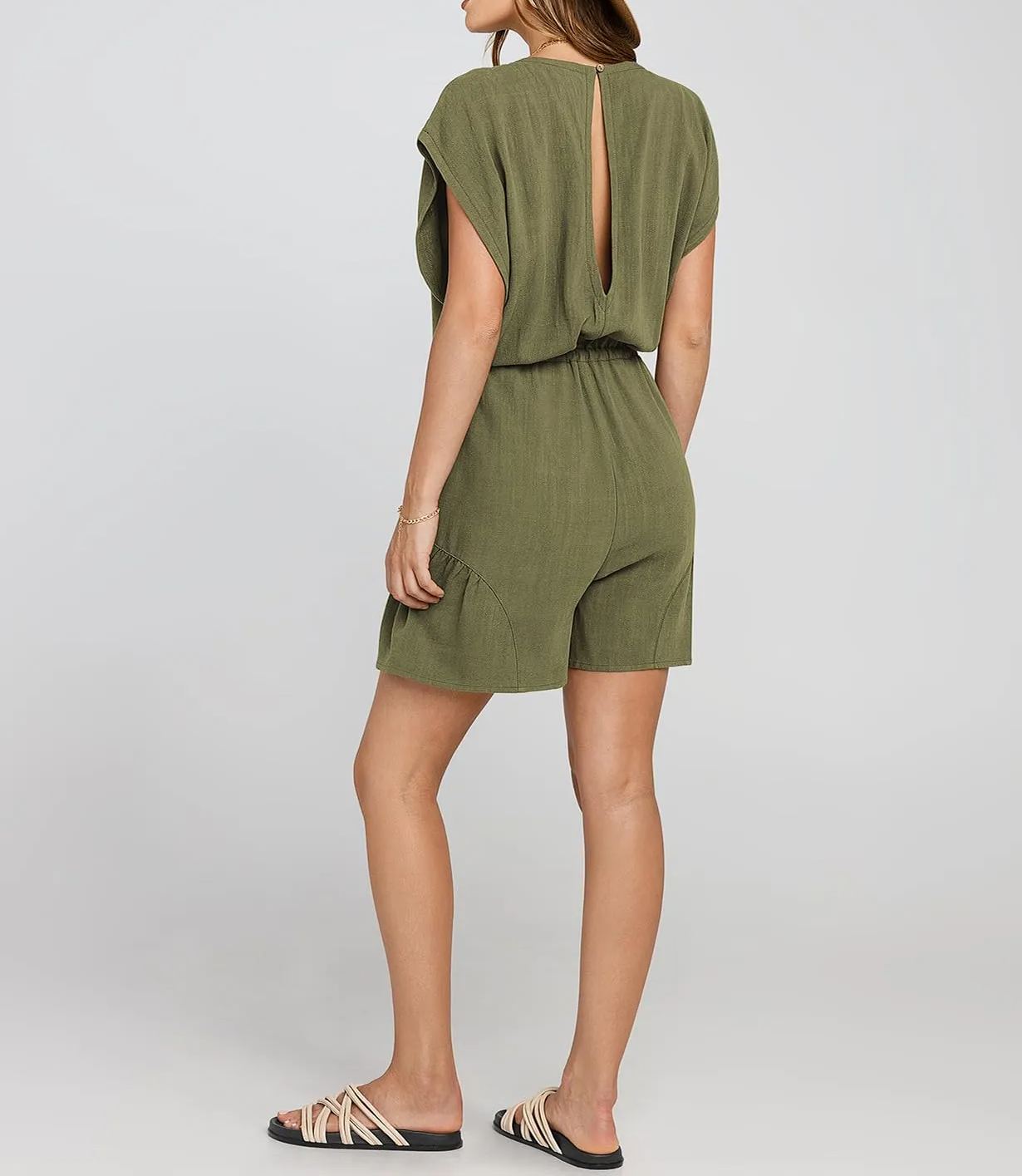 Women's Summer Casual Linen Romper with Drawstring