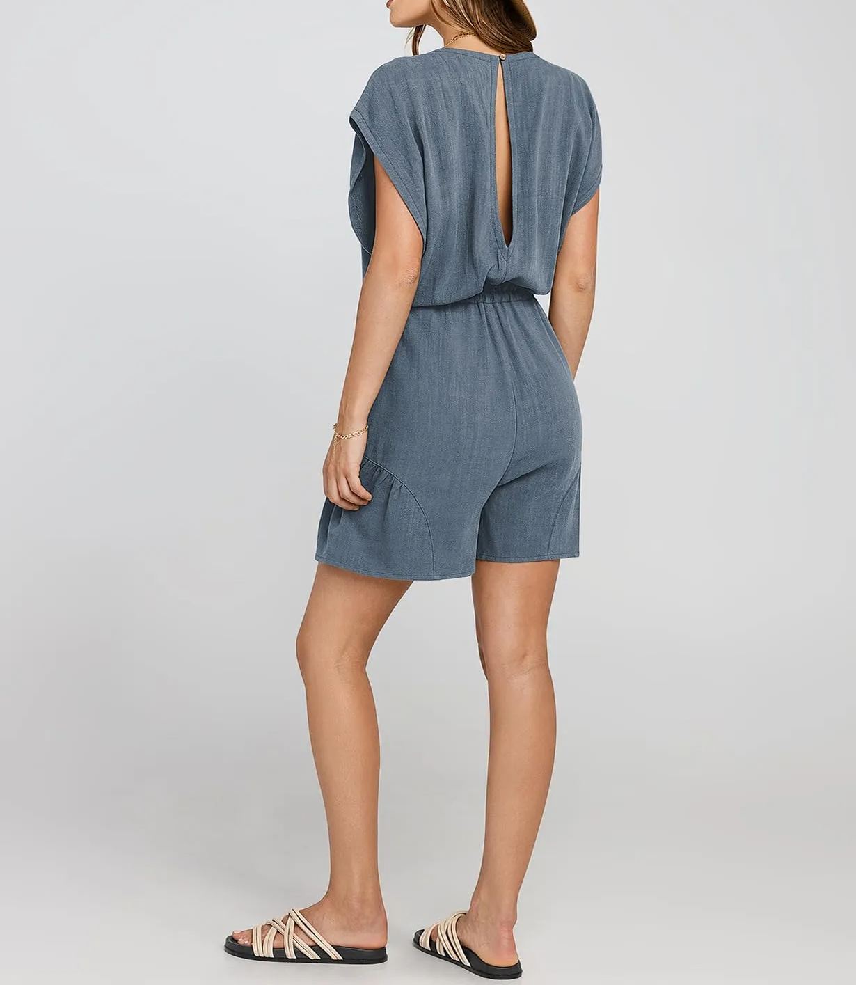 Women's Summer Casual Linen Romper with Drawstring