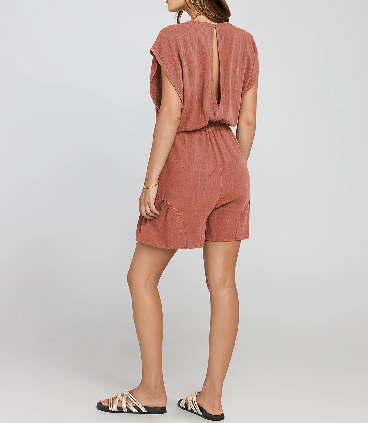 Women's Summer Casual Linen Romper with Drawstring